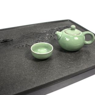 【步騰云】天然烏金石立體浮雕茶盤(WM-GTQ-29)