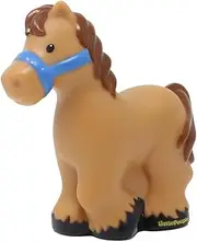 [Fisher-Price] Replacement Part for Collectible Little People Barnyard Farm Dollhouse Playset CBG45 - Replacement Brown Horse with Brown Mane and Tail Figure Wearing a Blue Halter