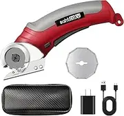 Cordless Electric Scissors,4.2V Carpet & Cardboard Cutter Multi-Cutting Tools with Safety Lock & a Replacement Blade/Charger,Rechargeable Powerful Fabric Cutter with Storage Box(Red)