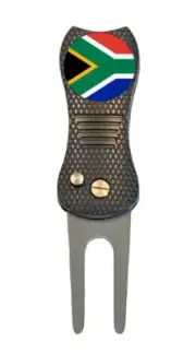 South Africa Flag Golf Ball Marker + Premium Switchblade Divot Tool