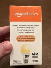 Amazon Basics Smart A19 LED Bulbs Dimmable Soft White, 2.4 GHz Wi-Fi, 60W, 800 L