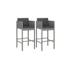 Bar Stools 2 Pcs Poly Rattan With Cushions Grey