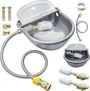 Automatic Animal Drinking Water Bowl, 304 Stainless Steel Waterer for Dog Horse Goat Pig Cow, Livestock Water Trough Dispenser with Pipe Hose, 2 Float Valves, Quick Connecter, Expansion Bolt