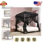 Luxury Black 4-Corners Canopy Bed Curtain – Polyester Mosquito Net for Full Size