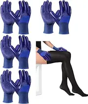 Janmercy 4 Pairs Donning Gloves for Compression Stockings Compression Sock Aid Gripping Gloves for Compression Wear Stockings