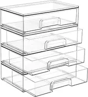[Vtopmart] 12''W Clear Stackable Storage Drawers,4 Pack Acrylic Plastic Organizers Bins for Makeup Palettes, Cosmetics, and Beauty Supplies,Ideal for Vanity, Bathroom,Cabinet,Desk Organization