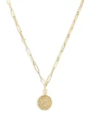 Roberto Coin 18K Yellow Gold Venetian Princess Diamond Floral Disc Pendant Necklace, 19