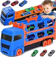 Toddler Boys Toys for 2 3 4 5 6 Years Old Boys Gifts: 65 Inches Race Track for Boys Kids Die-Cast Transport Truck Car Toy, Toddler Car Toys Set for Kids Boys