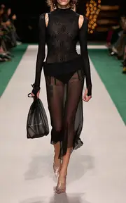 [Victoria Beckham] Corset-Waist Silk Crepe Midi Skirt