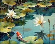 TAOPAOLAB Aquatic Paint by Numbers Kit for Adults - DIY Koi Fish with Water Lilies Painting on Canvas 16x20 Inches, Acrylic Paint Set, Suitable for Beginners, Art for Home Decoration or Gifts