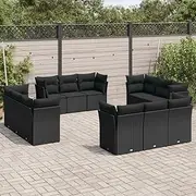 12 Piece Garden Sofa Set with Cushions, Black Poly Rattan Patio Furniture Set, Modular Outdoor Chairs with Storage, Water-Resistant Bags, PE Rattan Durable Design for Garden, Balcony