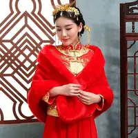 在飛比找樂天市場購物網優惠-結婚禮服毛披肩秀禾服披肩紅色冬季新娘婚紗外搭斗篷旗袍披風加厚