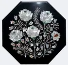 Floral Design Inlay Work Coffee Table Top Black Marble Sofa Side Table for Hotel