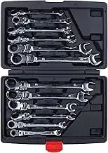 Ratcheting Wrench Set, Flexible Head, 72 Teeth, for Tight Spaces, Tool Steel, 12PC