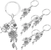 Ipetboom 6pcs Flower Keychain: Cute Bag Charm - Purse Pendant - Key Fob Handbag Keyring Ornament For Girls Wallet Backpack Handbag Silver