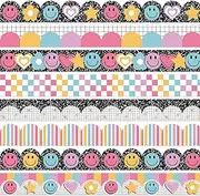 FYSUIMU 82Ft Bright Boho Bulletin Board Border Smile Face Star Heart Plaid Stripe Adhesive Border Trim for Classroom Chalkboard Wall Decor