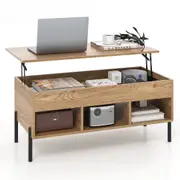 Giantex Modern Lift Top Coffee Table Wooden Sofa Side Table Center Table for Living Room w/3 Open Shelves