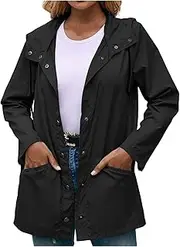 [WUANDIXFA] Jackets for Women Long Sleeve Loose Coat with Pocket Hiking Lightweight Windbreaker Hooded Rain