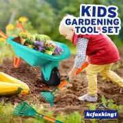 Outdoor Garden Tools Toys Kids Gardening Digging Trowel Shovel Wheelbarrow Set