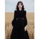 【春季上新】法式洋裝 復古洋裝 絲絨洋裝 赫本風洋裝 赫本風黑色絲絨洋裝新款古著vintage加厚長裙