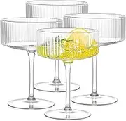 Coupe Glasses Set of 4, Ribbed Cocktail Glasses, Crystal Drinking Glasses Set, 10 oz Vintage Martini Glasses, Champagne Glasses for Bar,Wine,Dessert,Cocktail Glassware Gift Set