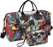 [YXYZRMY] Gothic Skull Colorful Travel Duffel Bag Gym Bag Sports Tote Bag with Multiple Interior Pockets Shoulder Weekender Bag for Women Men with Toiletry Bag 20.5”x 7.9”x 13.8”, Multi-colored, One