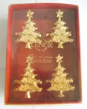 Lenox Gold Tone Christmas Tree Napkin Rings 4 Pieces