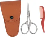Ipetboom 2pcs Precision Beard Scissors Set Durable Stainless Steel Shears with Brown Leather Case for Grooming Barber Shops for Professional and DIY Use