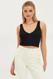 Black Tank Top Sleevelss Seamless - Size XS, Women's Highneck Long Sleeve