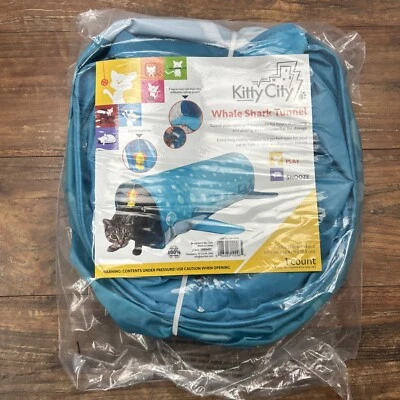 Kitty City Whale Shark Tunnel, Blue Catnip Squid Toy, Refillable Catnip Tail NEW