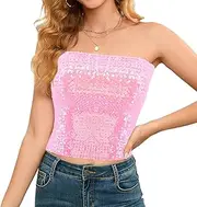 [Novia's Choice] Women Sequin Off Shoulder Tube Top Stretchy Chest Wrap Party Blouse Performance Vest