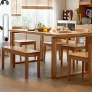 Bianca Long Wooden Solid Timber Dining Table/Office Table 160cm/200cm with Bench and Chairs One Set