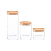 Argon Tableware 3 Piece Square Glass Storage Jars Set With Wooden Lids