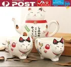 AU STOCK Japanese Ceramic Tea Set Teapot & 2 Cups Strain Lucky Maneki Neko Cat