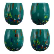Set of Four 4 Murano Drinking Glasses Tumbler Green Multi Handmade Millefiori