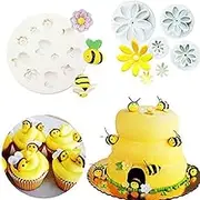 JeVenis Set of 5 Bumble Bee Cake Decoration Bumble Bee Fondant Mold Bee Mold Daisy Flower Mold Sugar Craft Cupcake Cake Projects for What Will It Bee Baby Shower Gender Reveal Party Decorations