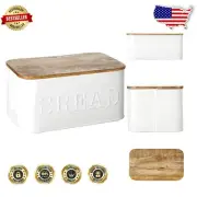 Vintage-Style Tin Bread Container with Snap Closure and Wooden Lid – 5.25" x 12"