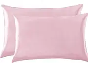 Zippered Satin Pillowcases, Super Soft and Luxury Standard Pillow Cases Set of 2 (Two Pack Standard, Pink)