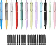 12 Pcs 2023 New Retractable Fountain Pen for Writing, Retractable Fountain Pen - Press Type Refillable Ink Writing Pen, 0.38mm Extra Fine Nib with 20 Ink Sacs