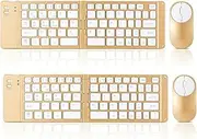 2 Pack Foldable Mini Rechargeable Bluetooth Keyboard and Mouse Combo, 2.4G Wireless and Bluetooth,(Sync Up to 3 Devices), Ultra-Slim Travel Folding Keyboard for iPhone iPad Mac Android Windows (Gold)