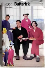 Butterick 6355 All Size Sewing Pattern UNCUT Pajamas Unisex Jumpsuit Front Zip