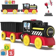 Battery Operated Action Locomotive Train (Magnetic Connection)- Powerful Engine Bullet Train Set Compatible with Thomas, Brio, Chuggington - Train Toys for Toddlers