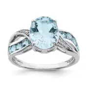 Sterling Silver Rhodium Diamond & Sky Blue Topaz Ring Size 5