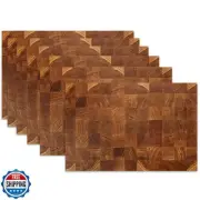 Placemats Set of 6,Retro Wood Linen Table Mats Honey Oak Texture Heat Resista