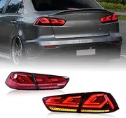 HCMOTIONZ HCmotion Tail lights for Mitsubishi Lancer EVO X 2008-2020,Red Tail Lamp with Start Up Animation,Full LED with Sequential Turn Signal,Plug-and-play (V1-Red)