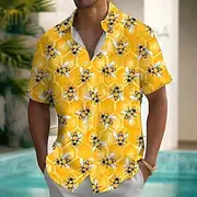 Men's Bee Funny Beehive Shirt Summer Hawaiian Shirt Button Up Shirt Short Sleeve Hawaiian Vacation Holiday Beach Wear Summer Spring Turndown 3D Print Collared