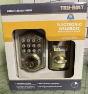 NEW Tru - Bolt Electronic Deadbolt Bright Brass w/ LED backlit pad NWT One touch