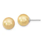 Sterling Silver Majestik Rhodium-Plated 10-11mm Yellow Imitation Shell Pearl Stud Earrings