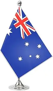 Australia Desk Small Flag Set,5×8 Inch Mini Australian Desktop Banner,12" Metal Solid Pole Decor,Tiny Digital Printed Polyester Banner With Silvery Base