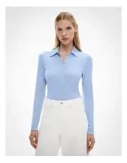 [Witchery] Mesh Polo Top in Cornflower Blue